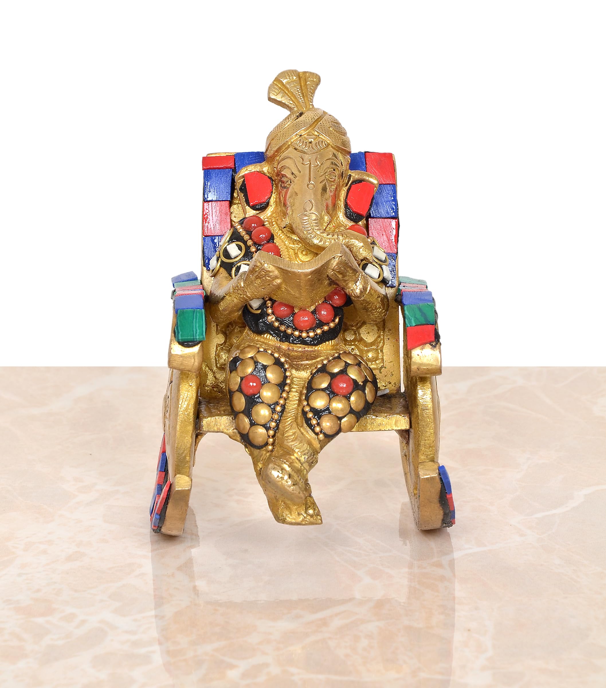 Aona Elegant Brass Ganesha Statue  5.5 Inch Handcrafted Hindu God Idol For Home & Office Dcor Lord Ganesh Figurine